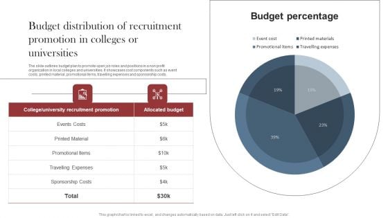 Recruitment Marketing Strategies For NPO Business Budget Distribution Of Recruitment Promotion In Colleges Information PDF