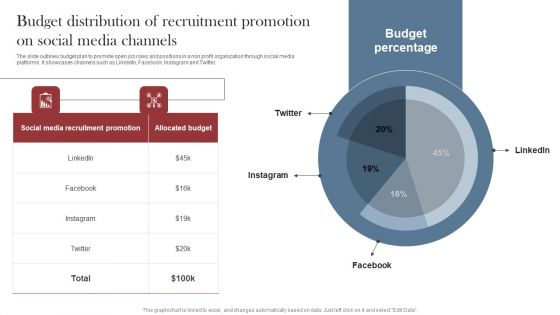 Recruitment Marketing Strategies For NPO Business Budget Distribution Of Recruitment Promotion Social Clipart PDF