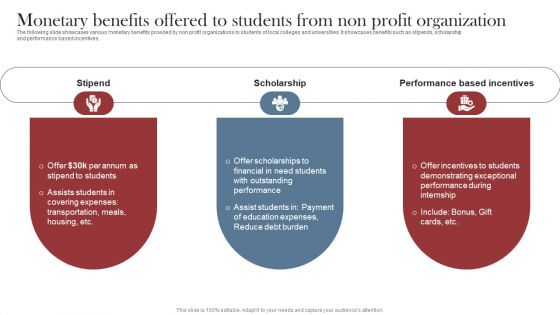 Recruitment Marketing Strategies For NPO Business Monetary Benefits Offered To Students From Non Profit Organization Themes PDF Recruitment Marketing Strategies For NPO Business Monetary Benefits Offered To Students From Non Profit Organization Themes PDF