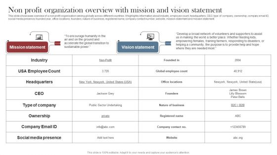 Recruitment Marketing Strategies For NPO Business Non Profit Organization Overview With Mission Vision Statement Themes PDF