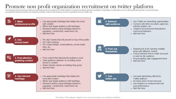 Recruitment Marketing Strategies For NPO Business Promote Non Profit Organization Recruitment Twitter Platform Structure PDF