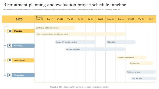 Recruitment Planning And Evaluation Project Schedule Timeline Summary PDF