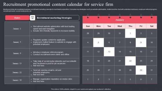 Recruitment Promotional Content Calendar For Service Firm Diagrams PDF Recruitment Promotional Content Calendar For Service Firm Diagrams PDF