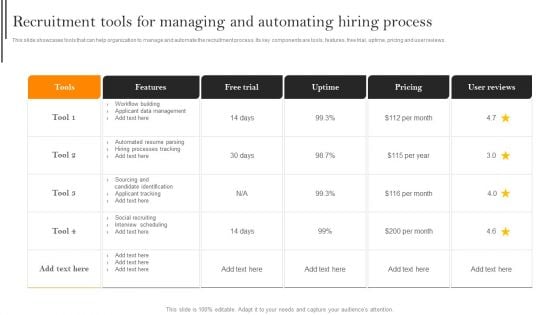 Recruitment Tools For Managing And Automating Hiring Process Demonstration PDF Recruitment Tools For Managing And Automating Hiring Process Demonstration PDF