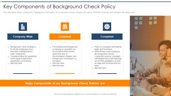 Recruitment Training Enhance Candidate Hiring Process Key Components Of Background Check Policy Summary PDF