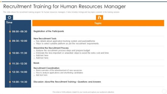 Recruitment Training Enhance Candidate Hiring Process Recruitment Training For Human Resources Manager Clipart PDF