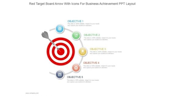 Red Target Board Arrow With Icons For Business Achievement Ppt PowerPoint Presentation Example 2015