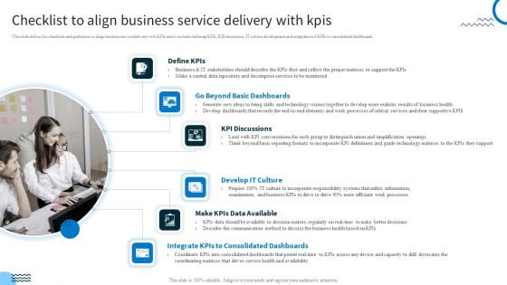 Redefining IT Solutions Delivery In A Post Pandemic Checklist To Align Business Service Delivery With Kpis Mockup PDF