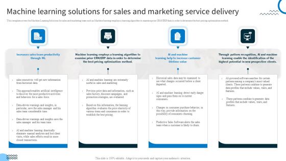 Redefining IT Solutions Delivery In A Post Pandemic Machine Learning Solutions For Sales And Marketing Service Delivery Ideas PDF