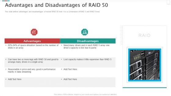 Redundant Array Of Independent Disks Storage IT Advantages And Disadvantages Of RAID 50 Elements PDF