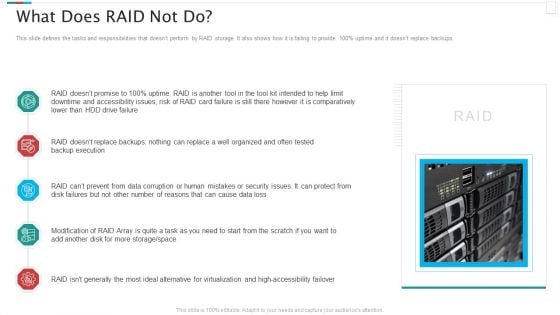 Redundant Array Of Independent Disks Storage IT What Does RAID Not Do Diagrams PDF Redundant Array Of Independent Disks Storage IT What Does RAID Not Do Diagrams PDF