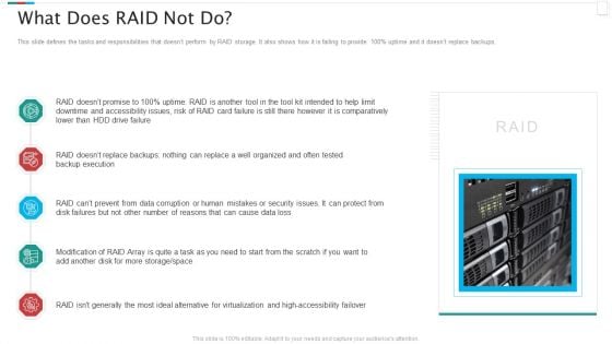 Redundant Array Of Independent Disks Storage IT What Does RAID Not Do Diagrams PDF