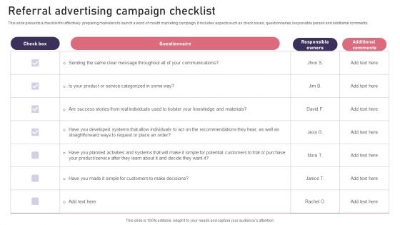 Referral Advertising Campaign Checklist Structure PDF