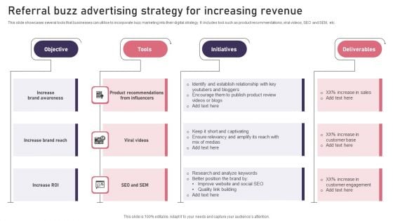 Referral Buzz Advertising Strategy For Increasing Revenue Portrait PDF