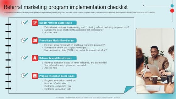 Referral Marketing Program Implementation Checklist Ppt PowerPoint Presentation File Example File PDF