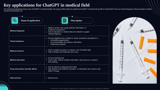 Regenerative Artificial Intelligence Systems Key Applications For Chatgpt In Medical Field Brochure PDF