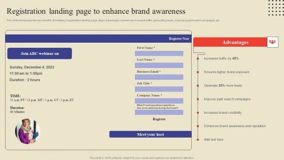 Registration Landing Page To Enhance Brand Awareness Ppt Gallery Graphics Design PDF Registration Landing Page To Enhance Brand Awareness Ppt Gallery Graphics Design PDF