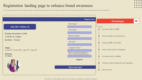 Registration Landing Page To Enhance Brand Awareness Ppt Gallery Graphics Design PDF