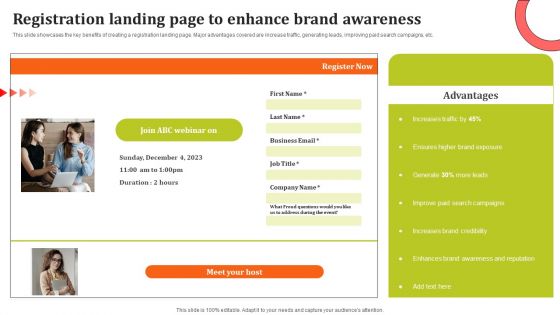 Registration Landing Page To Enhance Brand Awareness Ppt Gallery Inspiration PDF