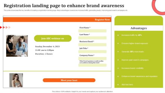 Registration Landing Page To Enhance Brand Awareness Ppt Gallery Inspiration PDF Registration Landing Page To Enhance Brand Awareness Ppt Gallery Inspiration PDF