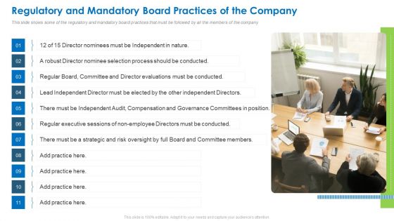 Regulatory And Mandatory Board Practices Of The Company Sample PDF