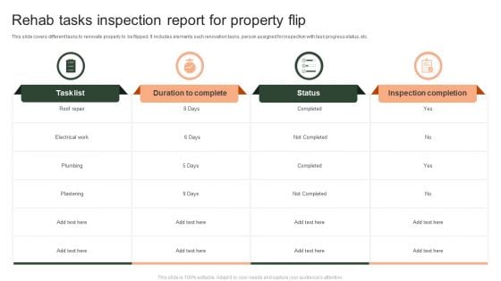 Rehab Tasks Inspection Report For Property Flip Ppt PowerPoint Presentation File Mockup PDF Rehab Tasks Inspection Report For Property Flip Ppt PowerPoint Presentation File Mockup PDF