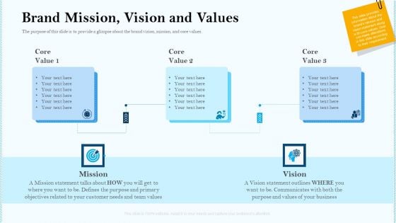 Remarketing Strategies For Effective Brand Placement Brand Mission Vision And Values Ppt Gallery Design Inspiration PDF