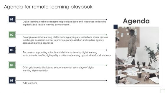 Remote Learning Playbook Agenda For Remote Learning Playbook Slides PDF