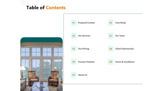 Rent Condominium Table Of Contents Ppt PowerPoint Presentation Professional Design Templates PDF