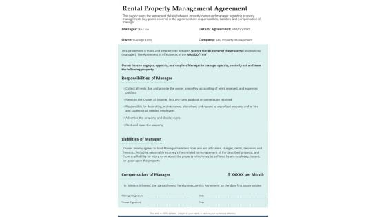 Rental Property Management Agreement One Pager Documents Rental Property Management Agreement One Pager Documents