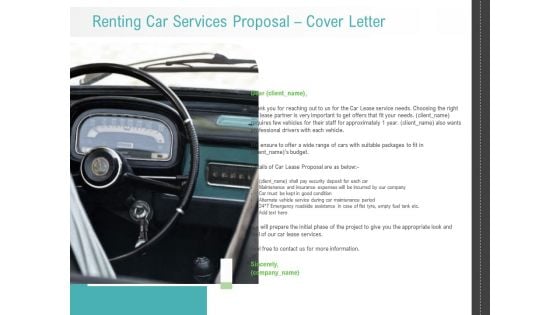 Renting Car Services Proposal Cover Letter Ppt Show Deck PDF