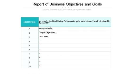 Report Of Business Objectives And Goals Ppt PowerPoint Presentation Styles Background