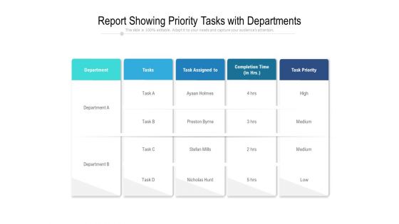 Report Showing Priority Tasks With Departments Ppt PowerPoint Presentation Ideas Structure PDF