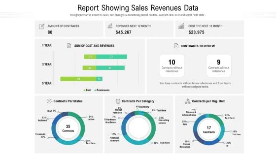 Report Showing Sales Revenues Data Ppt Show Backgrounds PDF