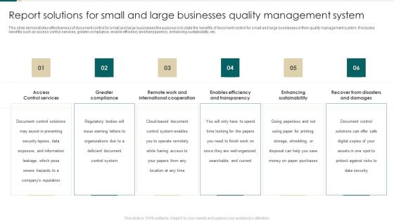 Report Solutions For Small And Large Businesses Quality Management System Guidelines PDF Report Solutions For Small And Large Businesses Quality Management System Guidelines PDF