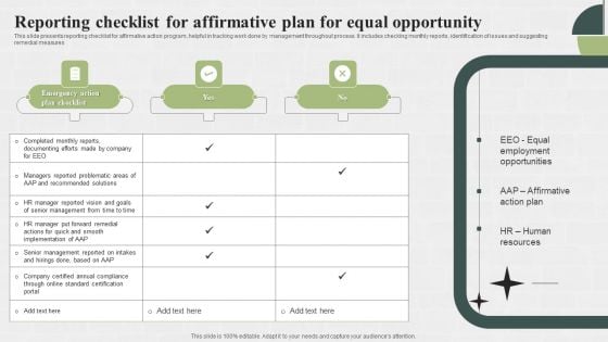 Reporting Checklist For Affirmative Plan For Equal Opportunity Template PDF