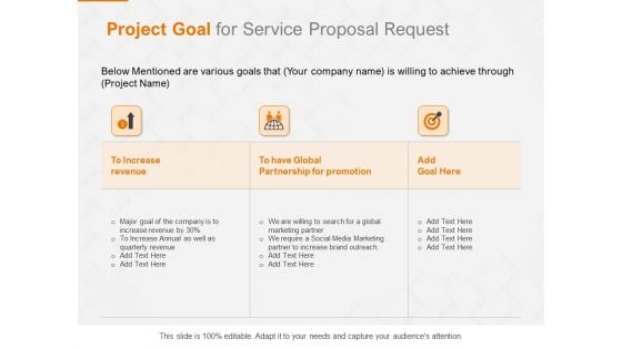 Request Corporate Work Project Goal For Service Proposal Request Ppt Show Layout Ideas PDF