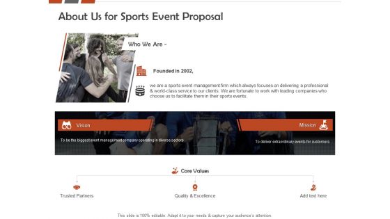 Request For Sporting About Us For Sports Event Proposal Ppt Gallery Pictures PDF