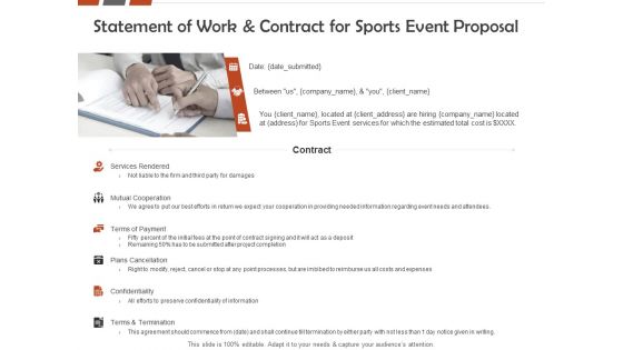 Request For Sporting Statement Of Work And Contract For Sports Event Proposal Ppt Pictures Clipart Images PDF