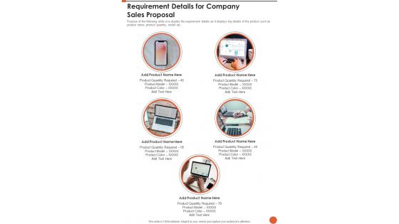 Requirement Details For Company Sales Proposal One Pager Sample Example Document