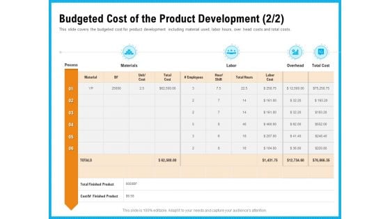 Requirement Gathering Techniques Budgeted Cost Of The Product Development Materials Structure PDF