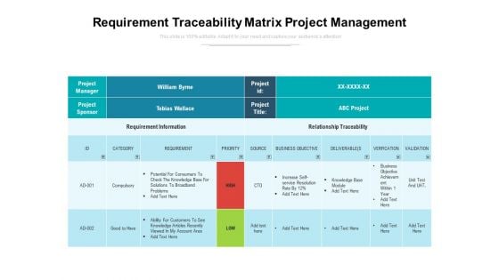 Requirement Traceability Matrix Project Management Ppt PowerPoint Presentation File Ideas PDF