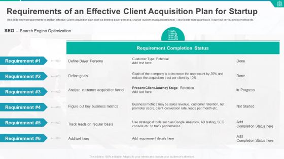 Requirements Of An Effective Client Acquisition Plan For Startup Formats PDF