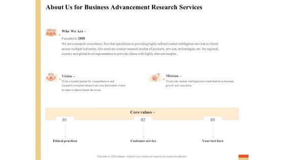 Research Advancement Services About Us For Business Advancement Research Services Clipart PDF