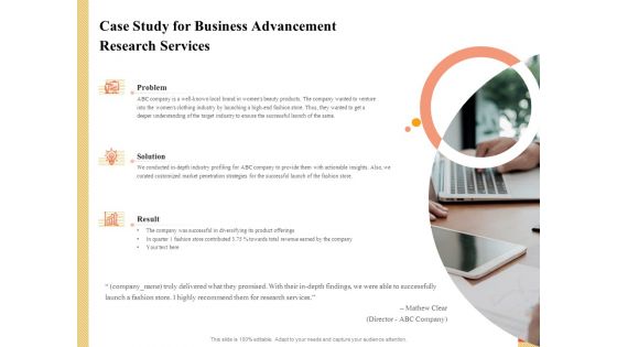 Research Advancement Services Case Study For Business Advancement Research Services Inspiration PDF