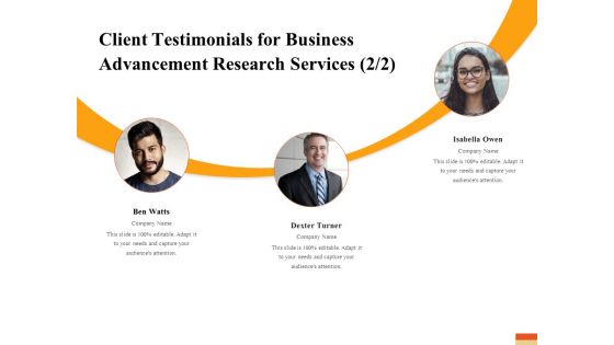 Research Advancement Services Client Testimonials For Business Advancement Research Services Audience Pictures PDF