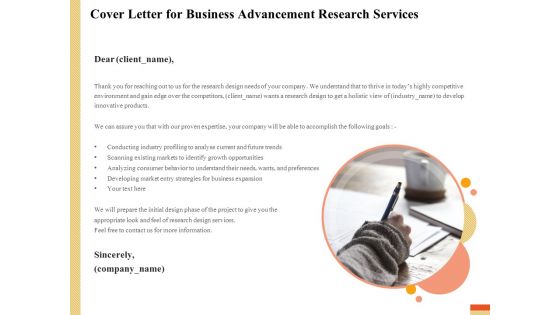 Research Advancement Services Cover Letter For Business Advancement Research Services Elements PDF