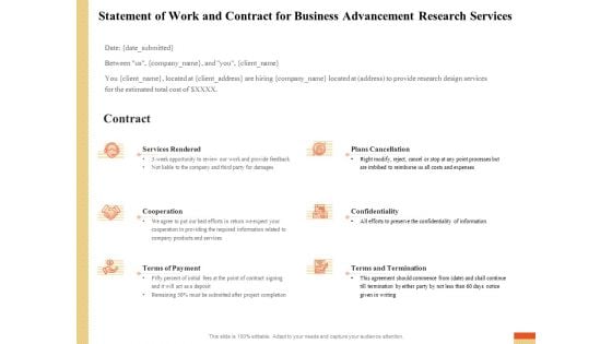 Research Advancement Services Statement Of Work And Contract For Business Advancement Research Services Sample PDF