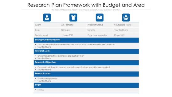 Research Plan Framework With Budget And Area Ppt PowerPoint Presentation Slides Styles PDF Research Plan Framework With Budget And Area Ppt PowerPoint Presentation Slides Styles PDF