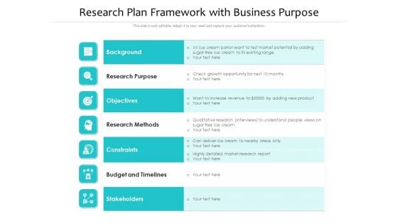 Research Plan Framework With Business Purpose Ppt PowerPoint Presentation Pictures Styles PDF